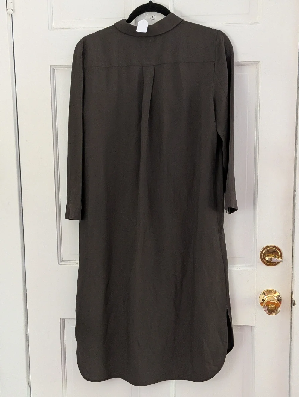 Lafayette 148 New York Silk Linen Shirt Dress Brown Button Front Midi Size 4 - Picture 7 of 7